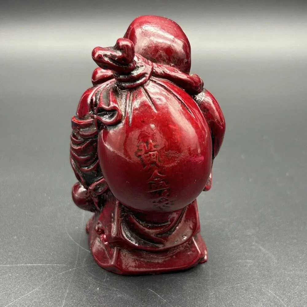 Buddha Figure Hotei Figurine Mahogany Red Resin 4
